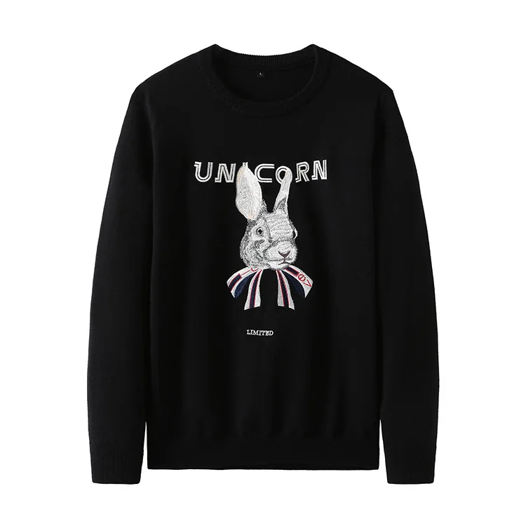 Новинка 2020 мужские вязаные Повседневные свитера с вышивкой в виде единорога