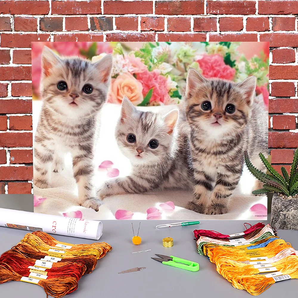 Водорастворимый холст с изображением животных и кошек 11CT Набор для вышивки