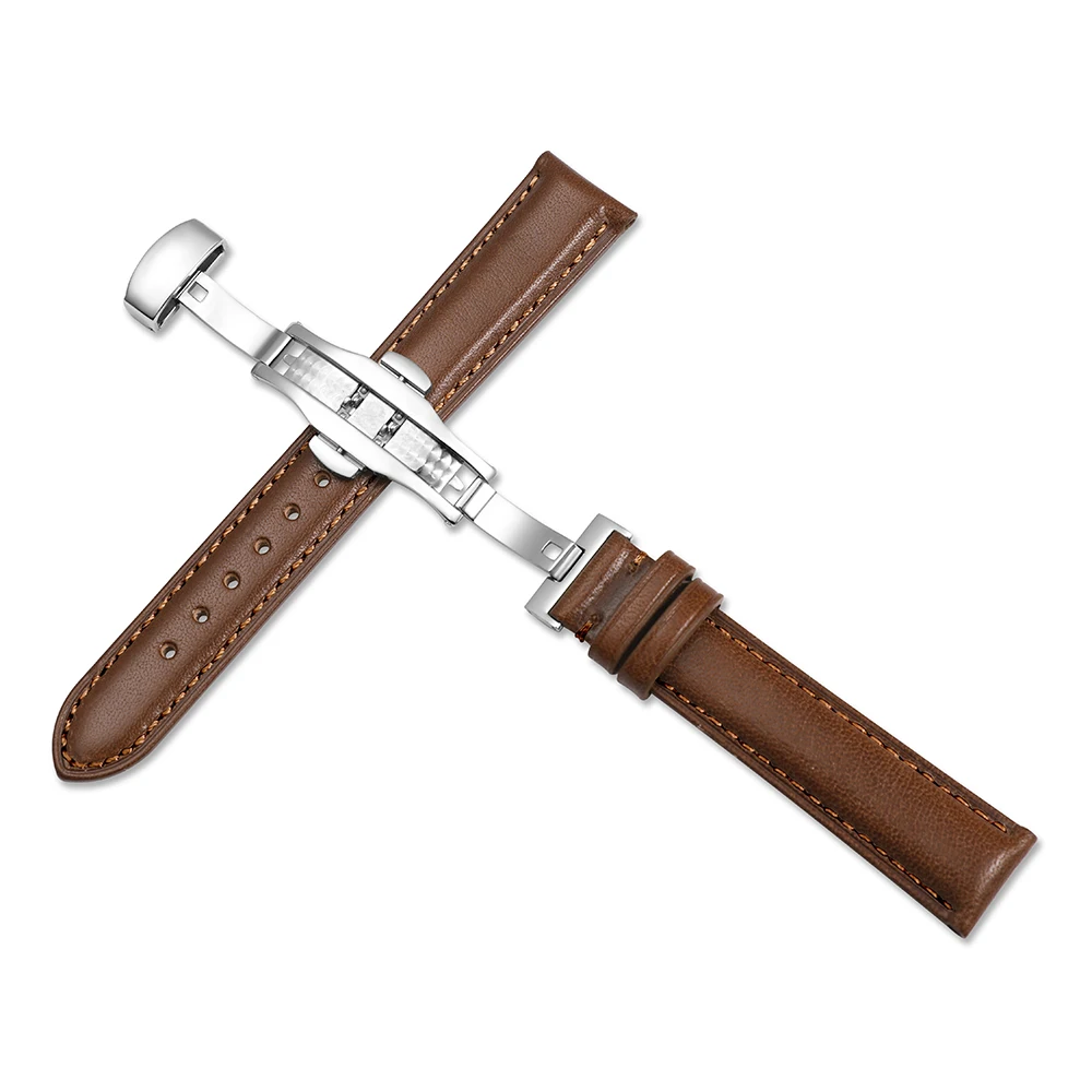 IStrap ремешок для часов 18 мм, 19 мм, 20 мм, 21 мм, 22 мм, темно-коричневый, натуральная кожа, сменный ремешок для часов, полированная Серебряная Пряжка для Tissot