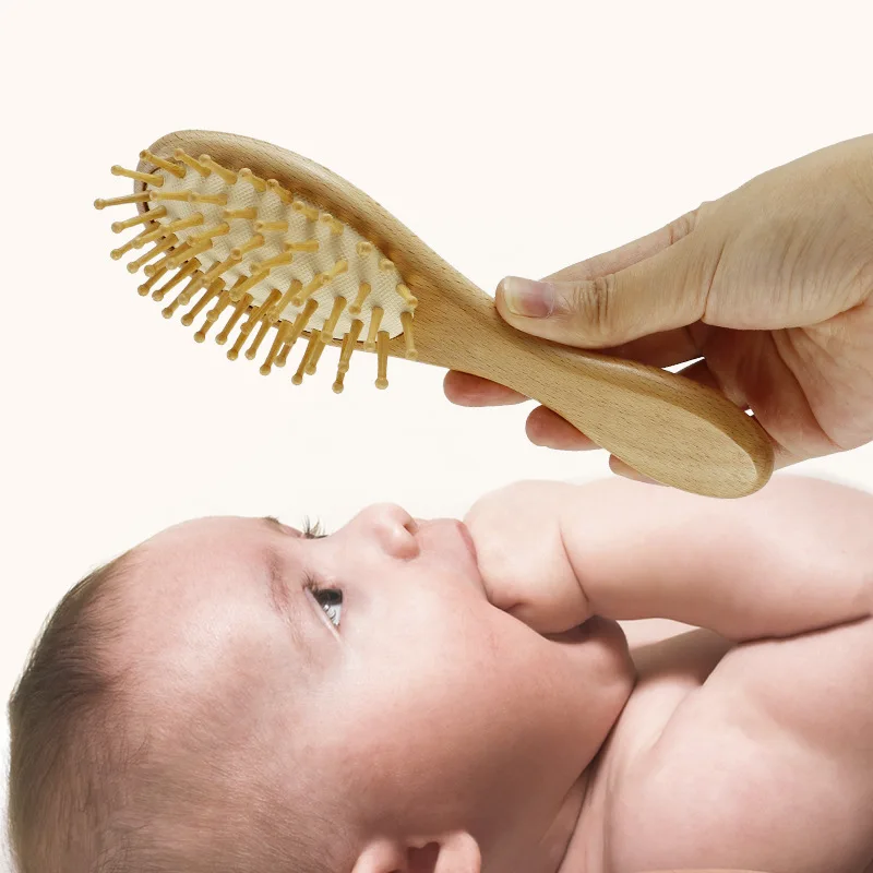 

3pcs Newborn Baby Natural Wool Wooden Brush Comb Newborn Hair Brush Infant Head Massager Portable Baby Comb Hair Bath Brush Comb