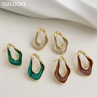 xialuoke retro irregular metal enamel glaze stud earrings for women contracted pearl powder color stud earrings party jewelry