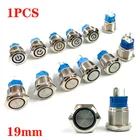 19 мм 6V 12V 110V 220V светодиодный мгновенная self-сброс и самоблокирующийся водонепроницаемый металлический кнопочный переключатель с символом власти метка кольца