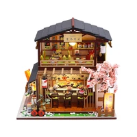 diy japanese style sushi restaurant wood house model kits 3d wooden craft miniature furniture dollhouse for girls gifts toys