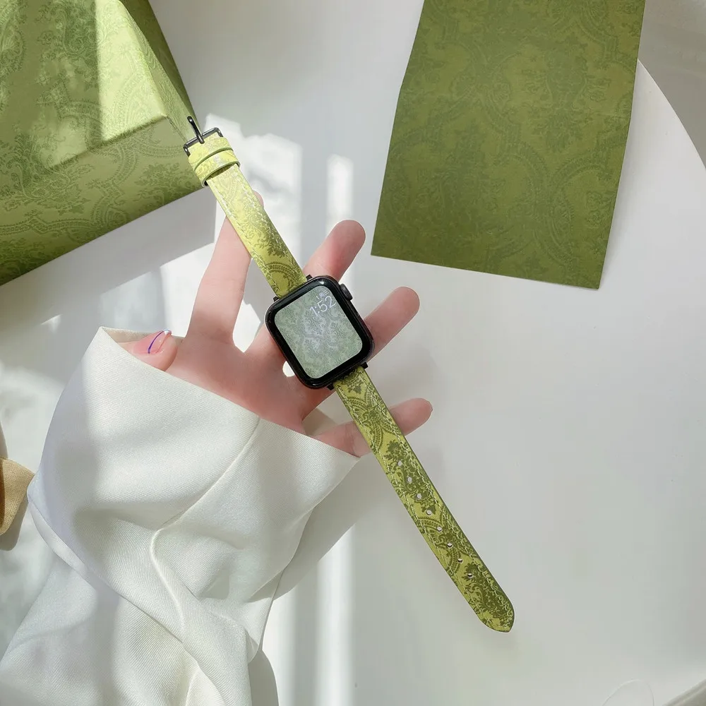 Ремешок кожаный для Apple Watch Series SE7 6 5 4 3 2 1 44 мм 40/42 повседневный зеленый браслет iwatch