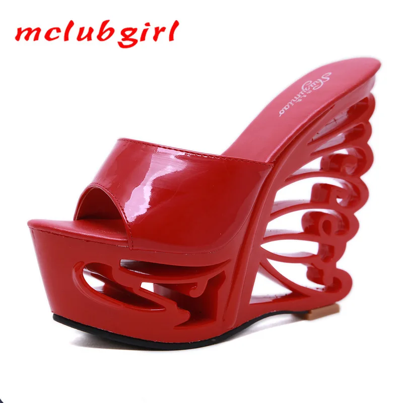 

Mclubgirl, новинка 2020, летние тапочки, браслет, металлическая Водонепроницаемая платформа, специальная форма каблука, очень высокий каблук, LFD