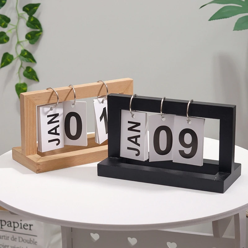 

MXLC Daily Office Metal Flip Desk Calendar Perpetual Wood Vintage Calendar For Home Kitchen Desk Decor Wood Calendar