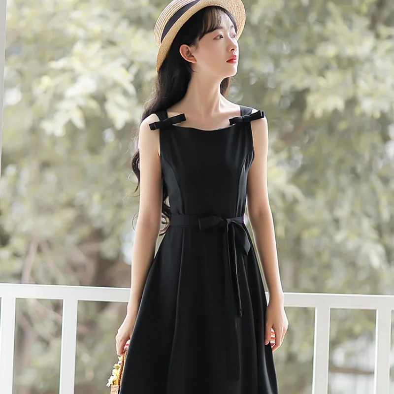 

Summer Suspender Princess Dress Women's New Style French Gentle Style Temperament Long Medium Length Skirt Little Black