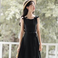 summer suspender princess dress womens new style french gentle style temperament long medium length skirt little black