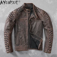 ayunsue retro genuine cowhide leather jacket men clothing motorcycle mens jackets bike coat male autumn clothes veste lxr678