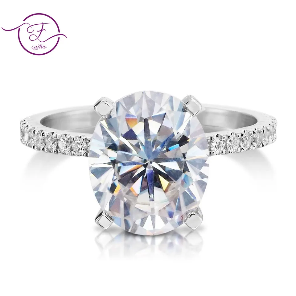 Обручальное кольцо с муассанитом под гало женское из белого золота 585 пробы 14 к 7