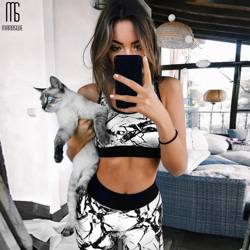 Manoswe женский сексуальный комплект для занятий йогой с мраморным принтом 2020