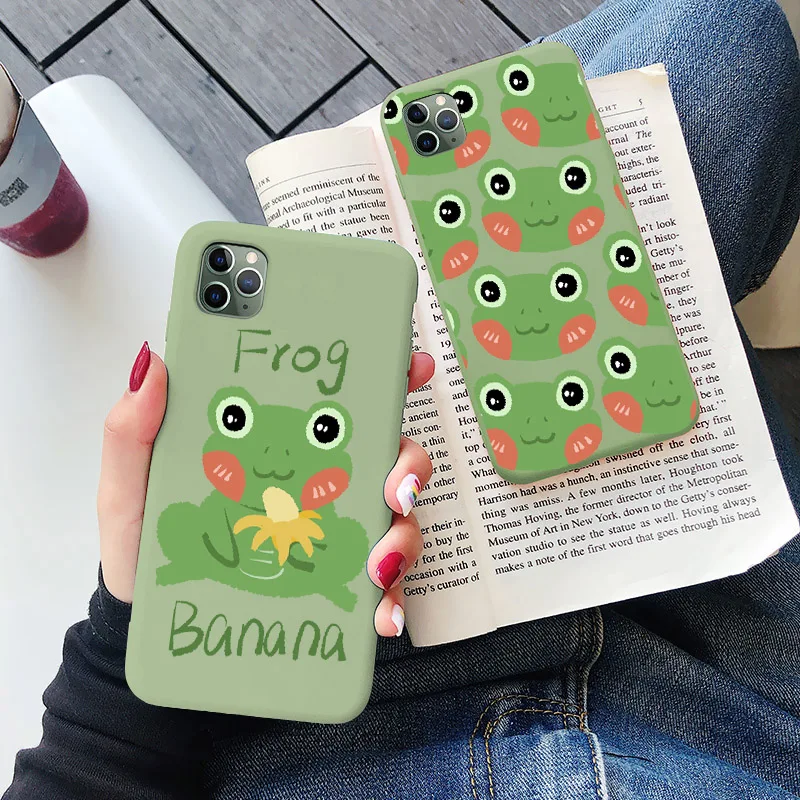 

Mint green Funny The Frog cute cartoon Couple Phone Case For iPhone 12 11 pro MAX XR XS MAX X 6S 7 8 Plus SE 2020 soft TPU Case