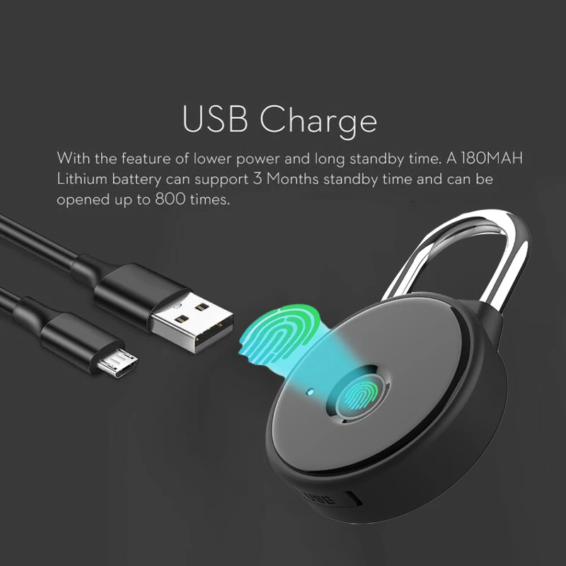 Smart Keyless Fingerprint Padlock USB Rechargeable Lock For Door Drawer Suitcase | Обустройство дома