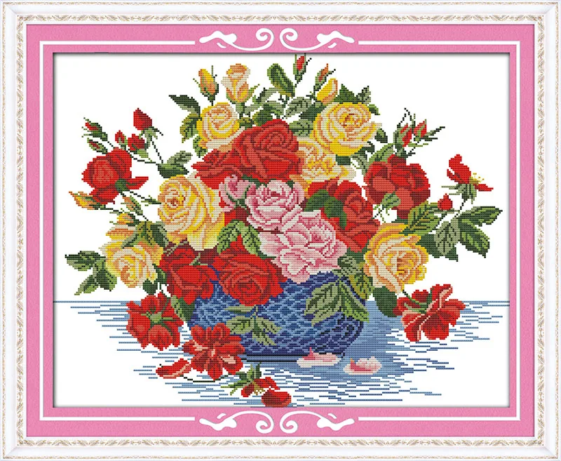 

Blue vase in roes cross stitch kit flower 18ct 14ct 11ct count printed canvas stitching embroidery DIY handmade needlework