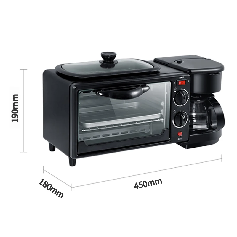 3 in 1 breakfast machine multifunction drip coffee maker electric oven frying pan toaster pizza bread grilled chicken wings free global shipping