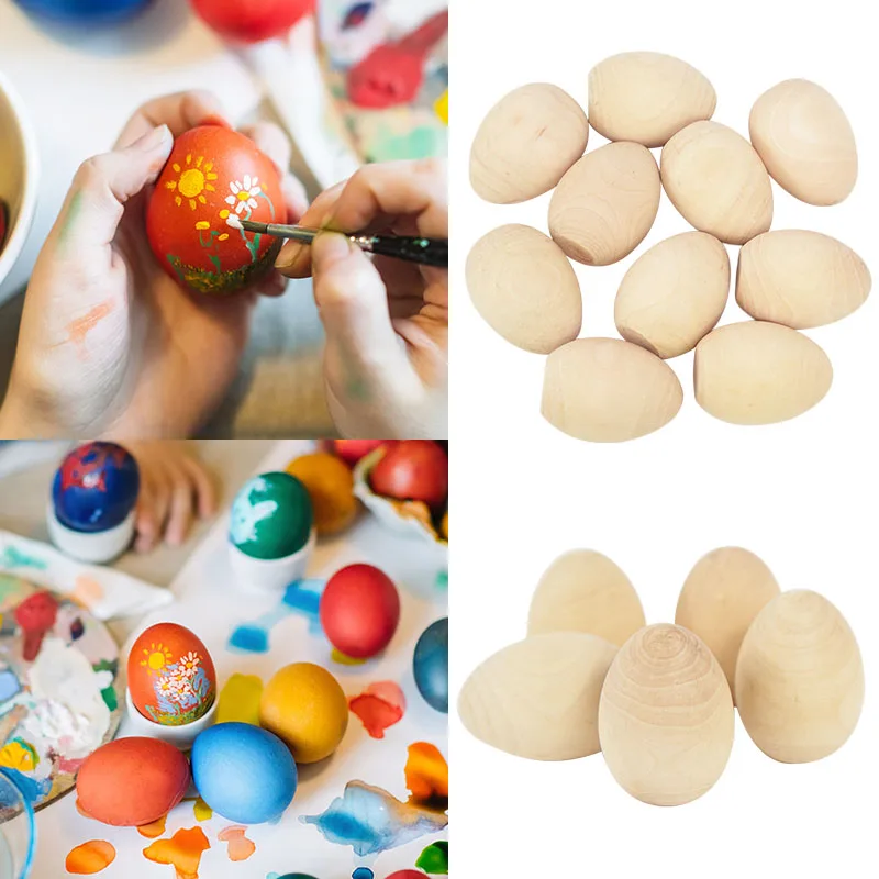 5pcs Easter Wooden Eggs Natural Unfinished Wood Blank Egg DIY Hand Painted Decor Children's Educational Toys Easter Party Supply images - 3