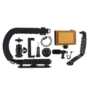 Puluz U/C Shape Portable Handheld Dv Bracket Stabilizer +Video Microphone Kit With Cold Shoe Tripod Head For All Slr Cameras And Puluz U/C Shape Portable Handheld Dv Bracket Stabilizer +Video Microphone Kit With Cold Shoe Tripod Head For All Slr Cameras And