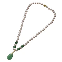 natural freshwater pearl necklace near round 8 9mm green chalcedony pendant jewelry for women wedding gifts new year trend
