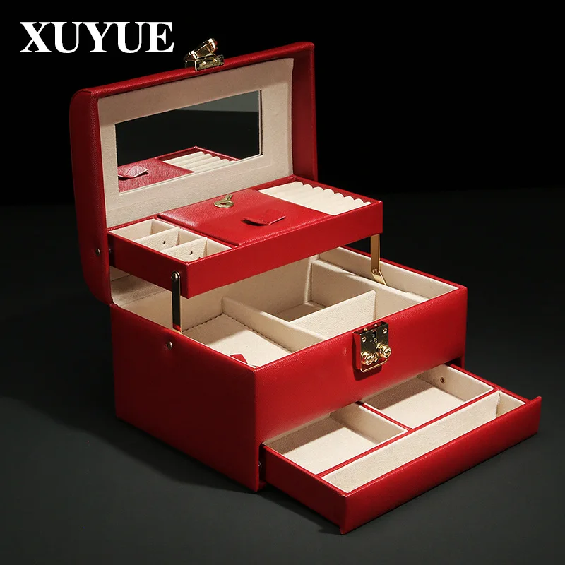 New red velvet leather multi-layer display box jewelry storage box bracelet necklace jewelry box drawer type spot