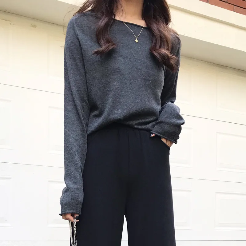 Slouchy Oversize Knitted Top Slash Neck Women Long Sleeve Knit Tops Sweater Pullovers Solid | Женская одежда