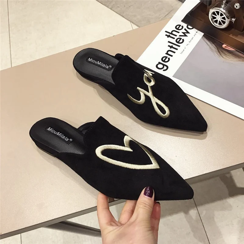 Роскошные брендовые модные женские туфли из замши на плоской подошве Шлепанцы