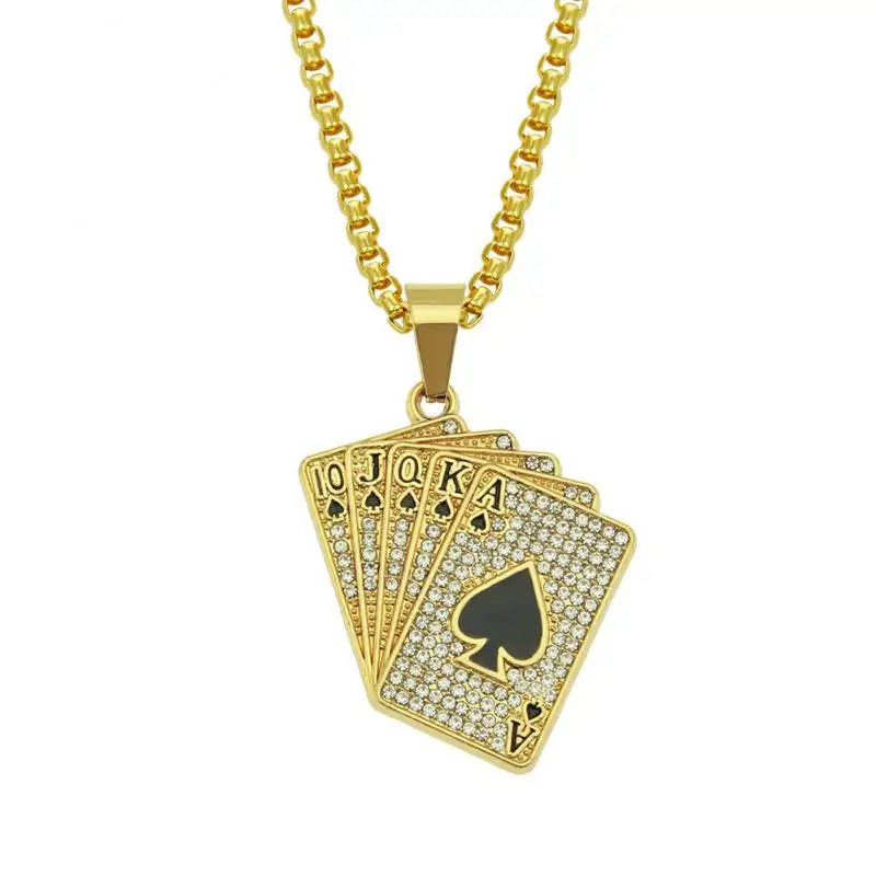 

Hip-Hop Street Fashion Personality Necklace Poker Style Pendant Necklace Set with Crystal Pendant Chains Men's and Women's Chain