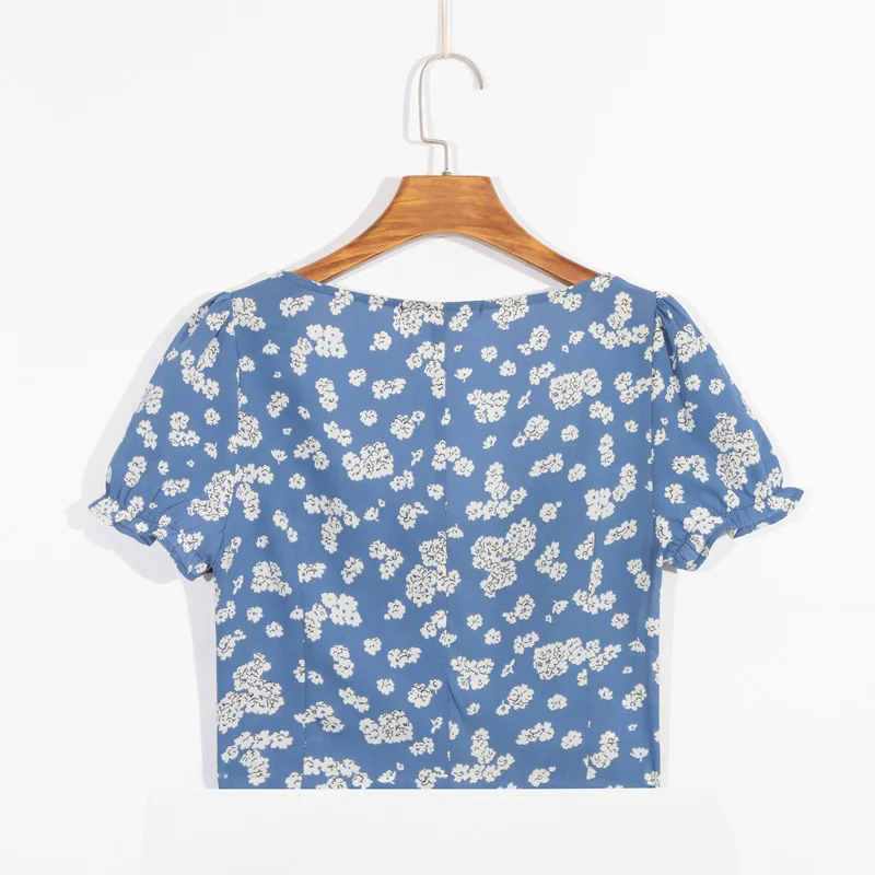 

Summer women's shirt casual flower print bow decoration shirt