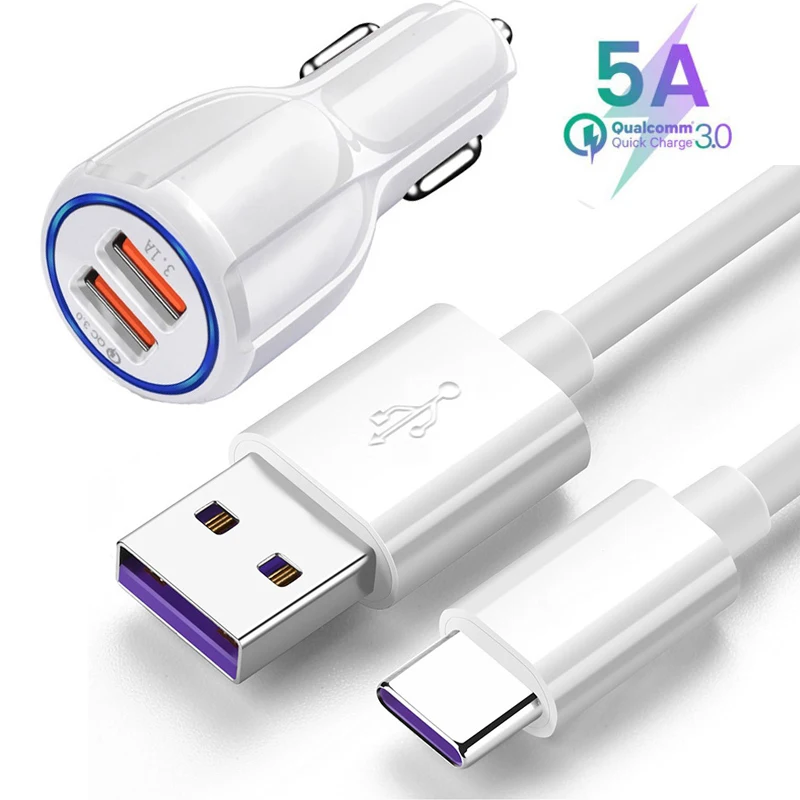 Кабель быстрой зарядки 5A Type C QC 3 0 автомобильное зарядное устройство для Samsung A70 A80