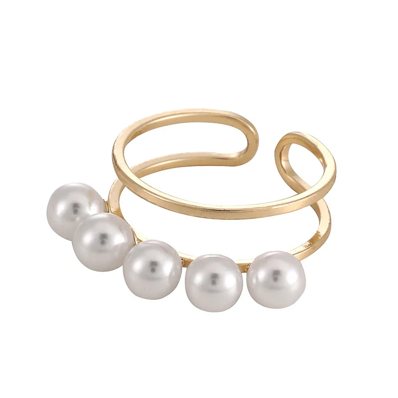 

Gold Silver Color Adjustable Double Layers Simulated Pearl Couple Rings for Women Jewelry Wholesale Fashion Simple Gift