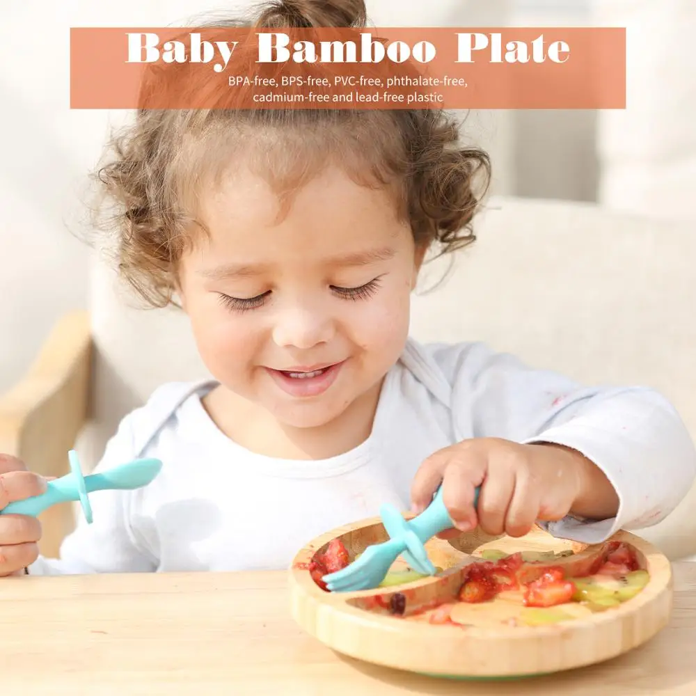 

3/set Baby Feeding Three-piece bamboo bowl Dinner Plate Feeding Tableware With Silicone Suction Cup Wooden Spoon Children Goods