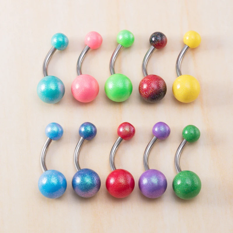 

10-50pcs Colorful Ball Navel Bar Belly Piercing Acrylic Ball Stainless Steel Belly Button Ring for Women Sexy Body Jewelry 14G