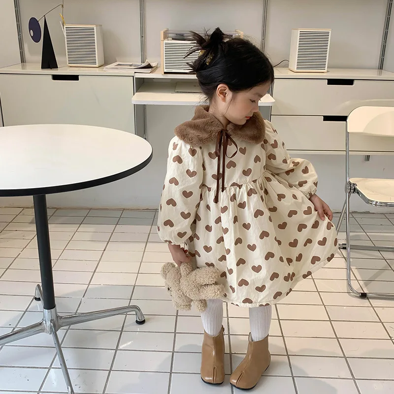 

Dress Full Sleeve Knee Length Pullover A-line Print Regular Cotton New Fashion Simple Sweet Spring Autumn Children Girls
