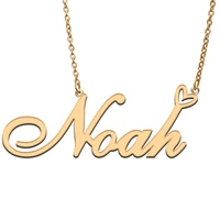 noah love heart name necklace personalized gold plated stainless steel collar for women girls friends birthday wedding gift