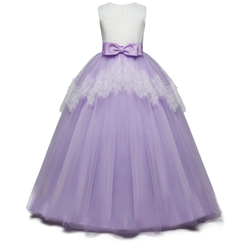 Purple Kid Dresses for Girls Wedding Elegant Flower Princess Formal Long Gown Baby Girl Christmas Dress Vestido Infantil 6 12 14 Years - Цвет: Purple