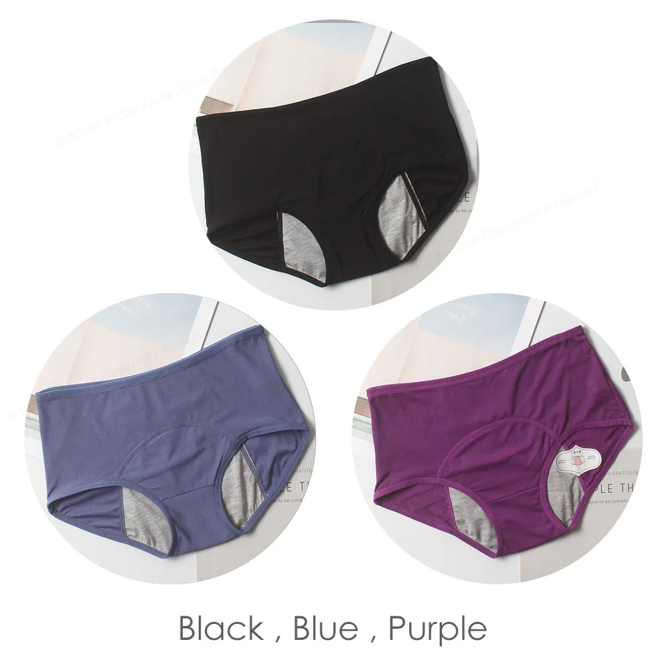 Black Purple Blue Менструальные трусы, трусики для женщин, хлопковое дышащее Сетчатое водопоглощающее герметичное нижнее белье, женское нижнее белье с высокой талией, XXXL - Цвет: Black Purple Blue