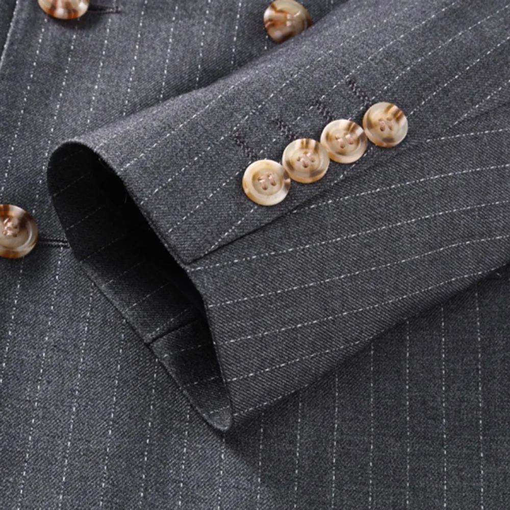 Костюм мужской классический в полоску блейзер и брюки жилет двубортный офисный