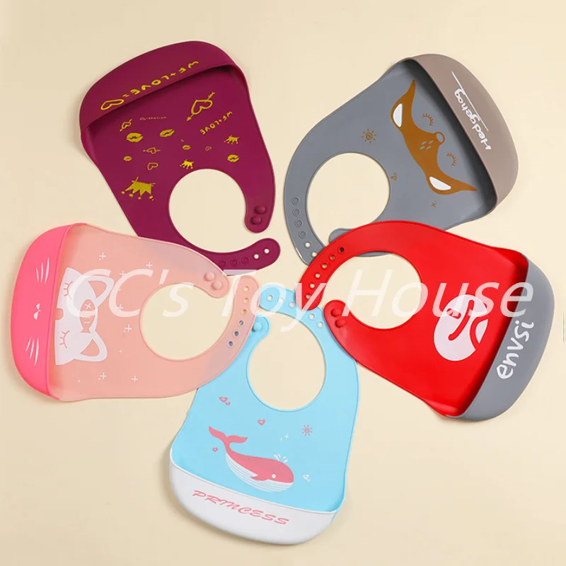 

Silicone Bib Waterproof Bibs Cartoon Newborn Feeding Adjustable Children Apron with Pocket