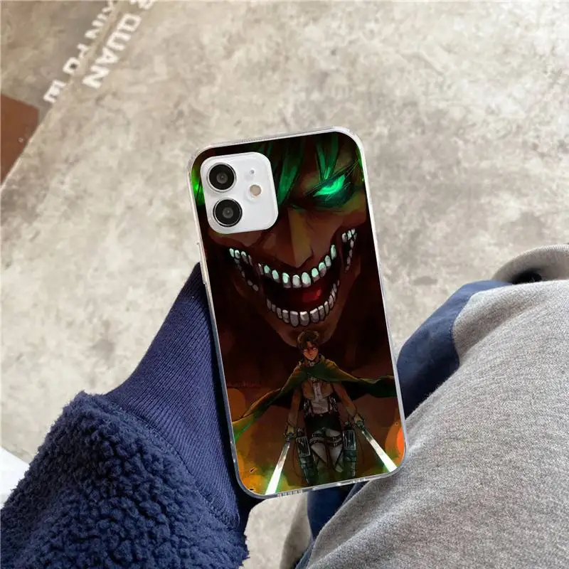 

Attack on Titan Eren Jaeger manga Phone Case For iphone 5s 6 7 8 11 12 plus xsmax xr pro mini se Transparent Cover Fundas Coque