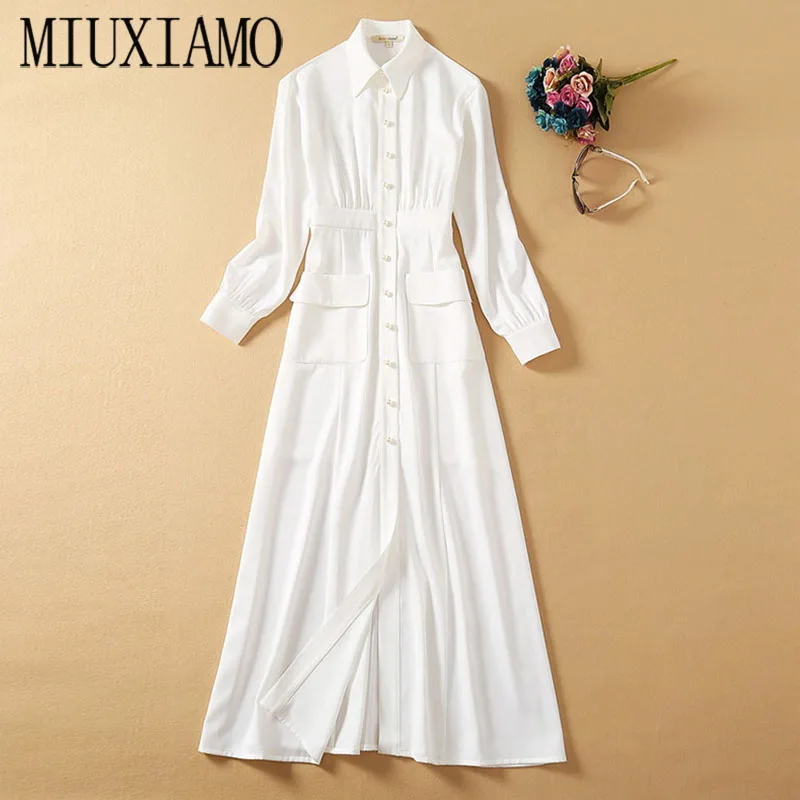 

MIUXIMAO 2020 Fall Dress Women Party Dress Long Sleeve Office Lady Casual White Dress Women Vestidos