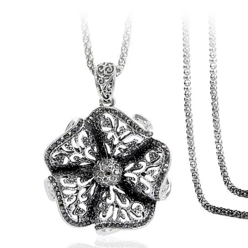 Винтажное длинное ожерелье с подвеской в виде цветка модное ажурной цепочкой на