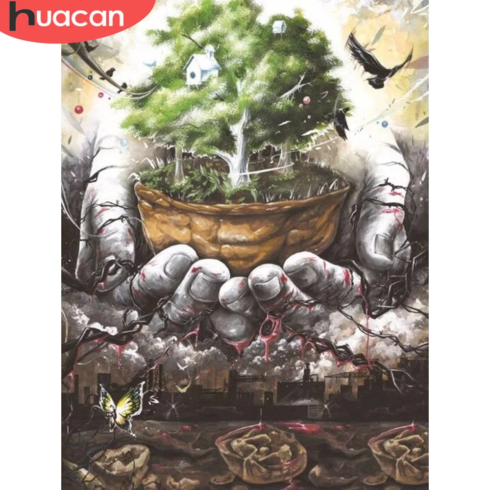 

Алмазная живопись HUACAN, пейзаж, дерево, алмазная живопись, вышивка крестом, природная мозаика, украшение для дома