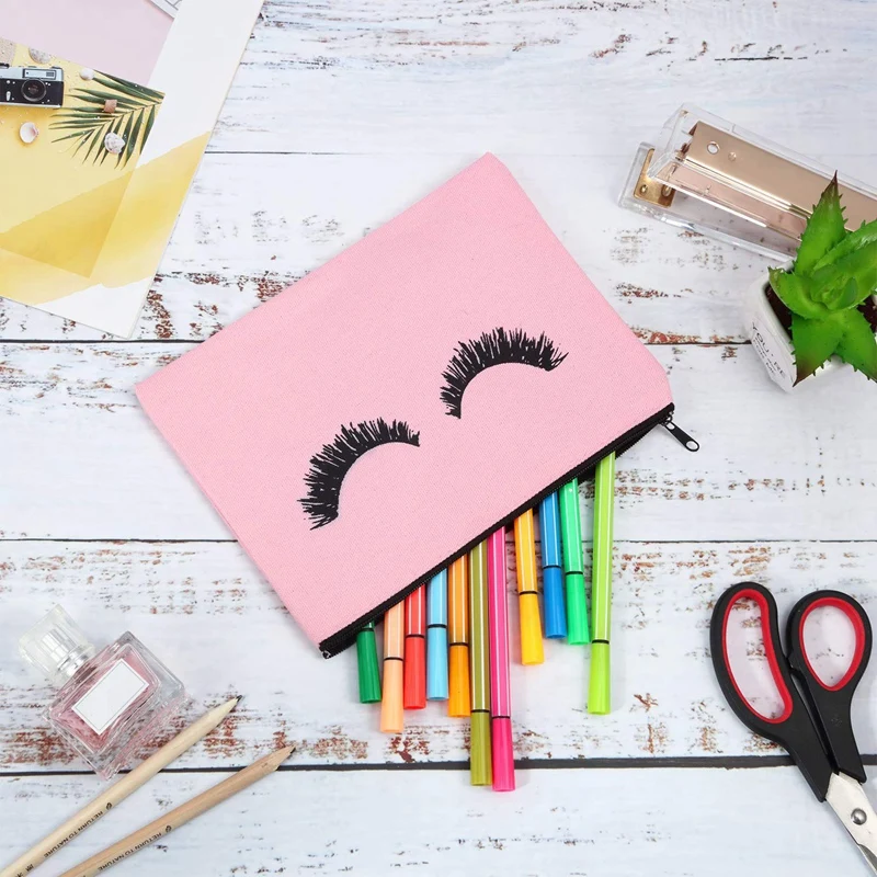 

18Pcs Eyelash Cosmetic Bag, Canvas Stationery Bag, Travel Cosmetic Bag, Zipper Cosmetic Bag, for Ladies and Girls