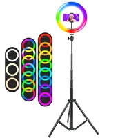 rgb ring light 15 colors 10in led selfie light with tripod stand phone holder for tik tok makeup youtube video photography lamp