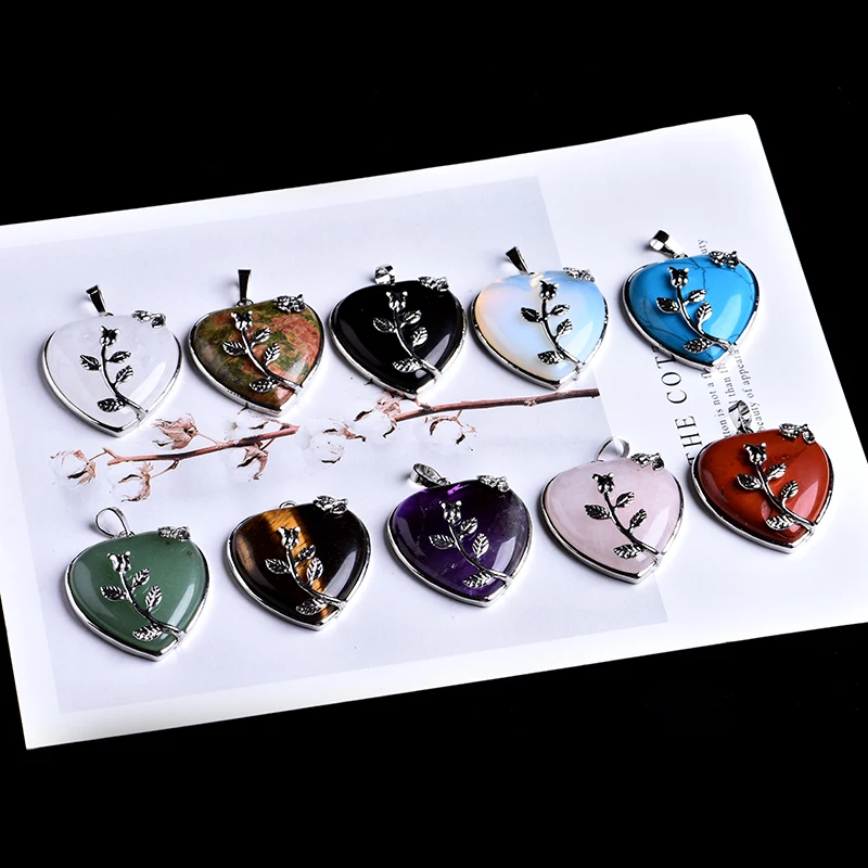 1 шт. подвеска в виде сердца из розового кварца с натуральным кристаллом модные