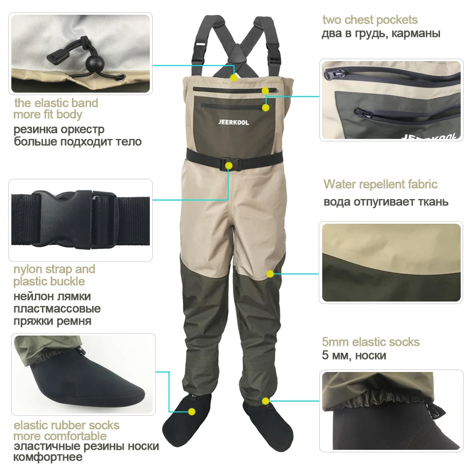 Waterproof Fly Fishing Waders Breathable Wading Pants Fishing Hunting Clothing Chest Overalls Men Women Neoprene Socks Clothes 2