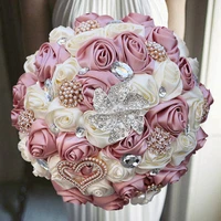 1pcslot purple wedding bouquet ivory satin rose artificial flowers brooch marriage rhinestone bridal bridesmaid bouquets