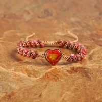 natural stone heart charm bracelets string braided macrame bracelets jaspers friendship wrap bracelet femme women jewelry