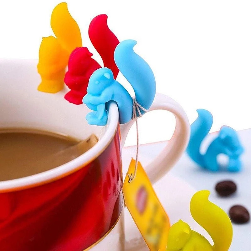 

1/5pcs Colorful Silicone Small Squirrel Recognizer Device Tea Infuser Cup Tea Bag Hanging Clip Label Cooking Tool Tea Bag Holder