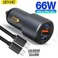 urvns 66w type c fast car charger 3 port pd3 0pps qc3 0 30w 20w 18w for iphone1312 sumung galaxy xiaomi huawei mobile phones