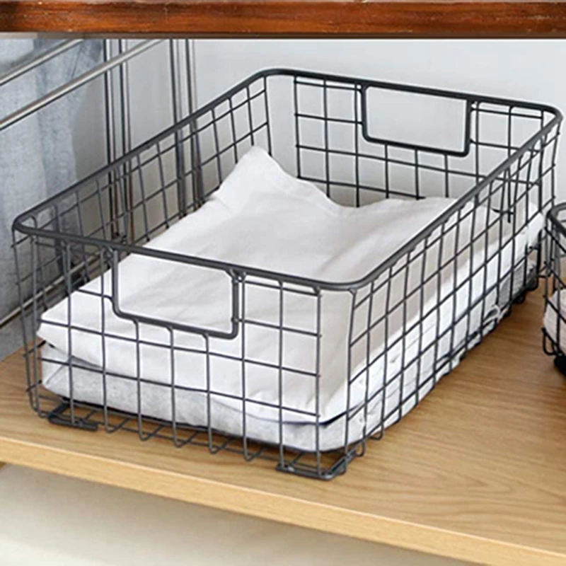 

2Pcs Wire Storage Baskets with Handles, Metal Organizer Basket Bins for Home, Office, Nursery, Laundry Shelves Organizer